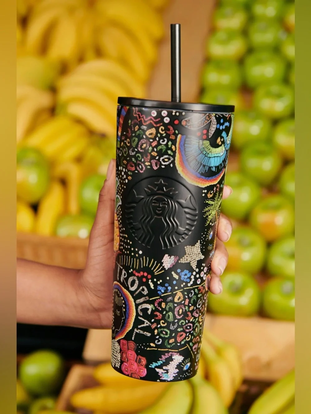 NWT Starbucks Farm‎ Rio Black Floral Tumbler 24oz Limited Edition